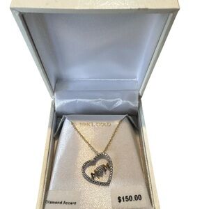 MOM ☀️ Gold Heart Necklace with Diamond Accent